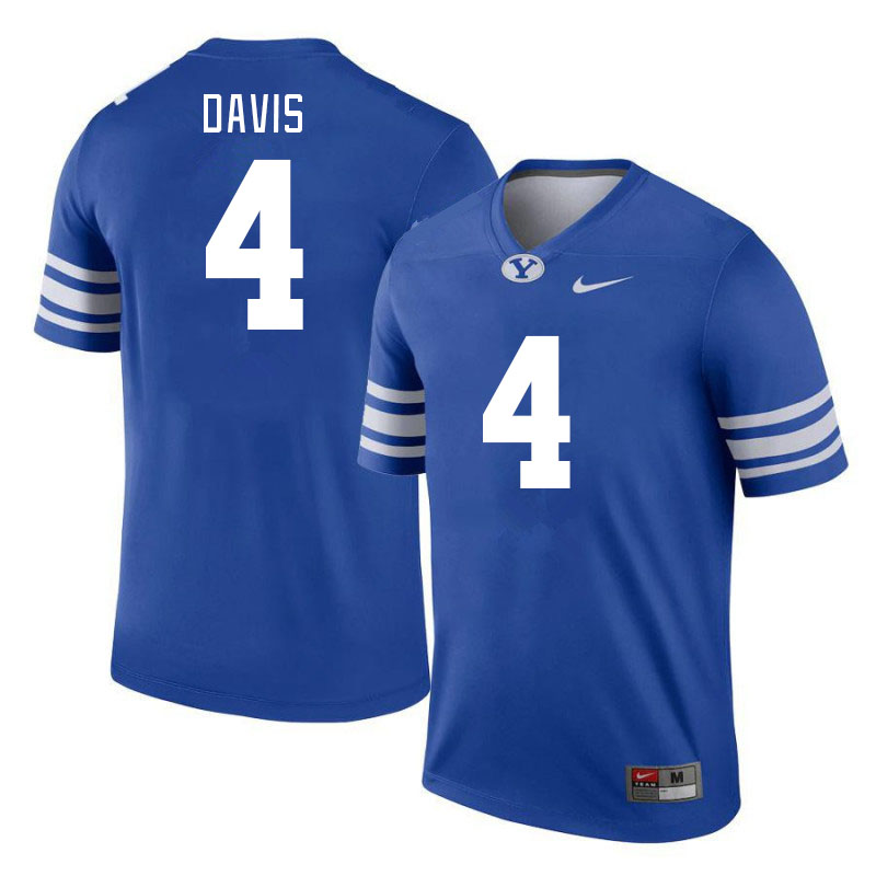 Men #4 Miles Davis BYU Cougars College Football Jerseys Stitched-Royal